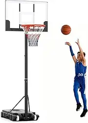 Costway Kids Basketball Hoop Outdoor 1.4-2.6m, Portable Adjustable Basketball Goal System w/Shatterproof PC Backboard, Fillable Base & Wheels for Kids/Teens/Youth in Pool/Driveway/Backyard/Indoor