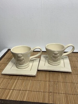 Arte Florum 3D Coffee Mugs Cups Square Saucers Ivory 2 Sets New