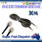 30m 6P4C RJ11 RJ12 Telephone ADSL Straight Pin Line Cord Cable Black Made in AU
