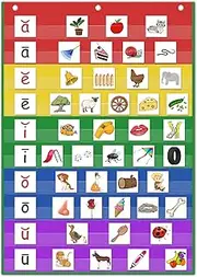 Eamay Standard Size Pocket Charts, Classroom Clear Pocket Chart Hanging Scheduling 10 Pockets for Home School Class, Ideal for Sight Words, Sentence Strips, Reading (43" x 28") (Colorful)