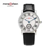 在飛比找PChome24h購物優惠-【Mango steen】HATO韓國時尚復古黑色真皮腕錶-