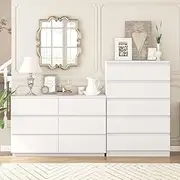 Merryluk 6-Drawer Chest of Drawers – Modern White Tallboy Dresser for Bedroom, Closet, or Hallway – Vertical Storage Cabinet with Handle-Free Design