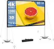 Projector Screen with Stand, 80 inch Outdoor Movie Screen with Quadrupod, 16:...