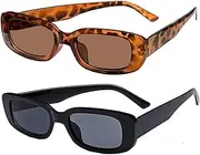 [Xiwlaikeqi] 2 Pack Rectangle Sunglasses for Women Men Retro Driving Glasses Retro Square Sunglasses Fashion Glasses UV400 Protection