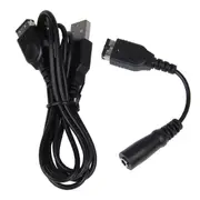 Charger Cable And 3.5MM Headphone Earphone Adapter Cord Cable For Gameboy Advance SP black