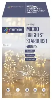 Raraion 400 LED Micro Starburst Light with Silver Wire, Multi-Action, Warm White