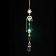 Natural Gem Amethyst Quartz Crystal Wind Chime Pendulum Point Wand Hanging Decor