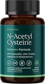 NAC Supplement N-Acetyl Cysteine 600mg Capsules with Quercetin, Milk Thistle, Molybdenum & Selenium (750mg/serv) N-Acetyl-Cysteine for Respiratory Health, Liver, Kidney, Immune & Antioxidant Support