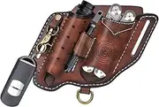 Tourbon Leather Multitool Sheath for Belt Compact EDC Pouch Pocket Organizer for Men with Flashlight Holster Pen Holder & Keychain Clip