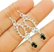 Natural Peridot 925 Solid Sterling Silver Earrings 2'' Long @B4-3