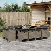Patio Furniture Sets 13 Piece Garden Dining Set with Cushions Grey Poly Rattan