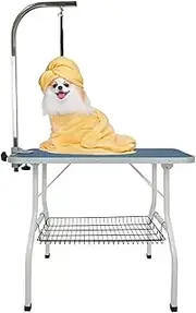 Pet Dog Grooming Table,Folding Height Adjustable Arm Table with 1 Loops,Portable Pet Salon Supply with Basket for Cats Dogs