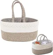 Baby Nappy Caddy, Diaper Caddy Organizer, Nursery Bohemian cotton rope storage basket, Portable Car Organizer with Removable Inserts Travel Gifts Must (Brown)