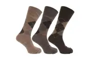 Mens Traditional Argyle Pattern Non Elastic Lambs Wool Blend Socks (Pack Of 3) (Shades of Brown) (UK Shoe 6-11, EUR 39-45)