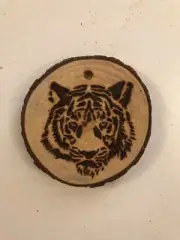 2.5” Hand Burned Pyrography Ornament “Tiger”