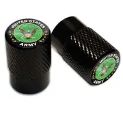 2 Black Billet Aluminum Knurled Tire Valve Caps - Army Dept Eagle
