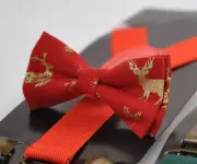 Xmas Christmas Elk Deer Red Gold Bow tie bowtie and Elasitc Suspenders