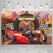 EFEGVIN Red Race Cars Backdrop for Happy Birthday Party Supplies Lightning McQueen Banner for Party Decorations Photo Background 59x38in