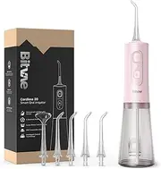 Bitvae Water Dental Flosser for Teeth, Cordless Water Teeth Cleaner Picks, 3 Modes 5 Intensities, IPX7 Waterproof, Rechargeable Water Dental Picks for Cleaning - C2 Pink