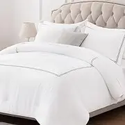 SLEEP ZONE Luxury Hotel Bedding Comforter Set 3-Piece Machine Washable, Lightweight Down Alternative Comforter with Embroidered Stripes, Queen (90" x 95"), Grey Strips