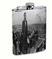 President Abe Lincoln 8oz Stainless Steel Hip Flask Drinking Whiskey Liquor