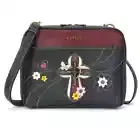 NEW CHALA NAVY BLUE BURGUNDY CROSS COMPANION ORGANIZER CROSSBODY FAUX LEATHER