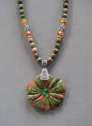 Unakite Flower Pendant Necklace with Silver and Genuine Unakite Beads