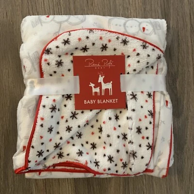 Rene Rofe Baby Blanket Snowman Snowflake Print Reversible 30 in x 36 in New