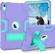 GUAGUA Compatible with ipad 2025(ipad A16)/10th Generation Case 10.9 Inch 2022 Kickstand Heavy Duty 3 in 1 Rugged Bumper Shockproof Protective Anti-Scratch Tablet Case for iPad 10.9inch,Purple/Green