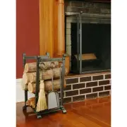 Enclume Handcrafted Compact Curved Firewood Rack with Tools Hammered Steel