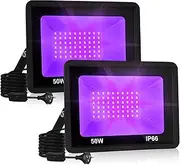 2Pack 50W LED Black Light, Blacklight Flood Light with Plug & Switch, IP66 Waterproof Outdoor Black Light Spotlight for Dance Party Fluorescent Poster Body Paint Stage Lighting