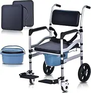 Shower Wheelchair, Aluminum Alloy 4 in 1 Foldable, Heavy-Duty, All-Terrain, Black