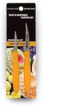 Thai Fruit Carving Knife Set of 2PC - 2, 2.5 Inch Orange Handle - Fruit Carving Tools Carving Knives GoldleafKing Knife - Carving Knives for Fruits and Vegetables + Free 1 Mini Carving Guide Book
