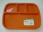Four Orange Durable Plastic Dinner Plates 4 Sections 11.5x6" by Easy Pack New