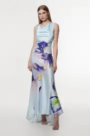 Petite Hammered Satin Cowl Neck Woven Maxi Dress