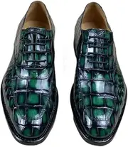 [Generic] Authentic Crocodile Belly Skin 100% Handmade Men's Party Dress Shoes Genuine Alligator Leather Male Lace-up Green Oxford Shoes, Green, 7.5