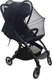 JZS Stroller Mosquito Net, Full-Cover Encrypted Netting with Double Zipper, Breathable & Foldable Design, Black
