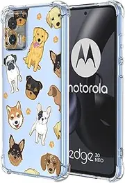 [JNRXYJX] Floral Case for Moto Edge 30 Neo Case, Motorola Edge 30 Neo XT2245-1 Case Clear TPU Animal Puppy Slim Cute Cover Transparent Soft Bumper Protective Case for Motorola Edge 30 Neo Dog