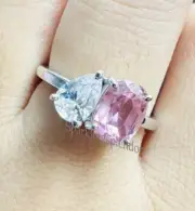 Pear White & Cushion Pink Diamond 2 Stone Ring Women Wedding Promise Ring CZ
