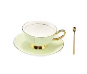 Bone China Tea Cup with Saucer Spoon 3 Piece Set（7oz） Cappuccino Cups, Coffee