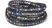 [C·QUAN CHI] Braided Wrap Strand Bracelets Women Man Labradorite Beaded Bracelets Handmade Cord Adjustable-Best Friends Bracelets,5 Wraps Bracelet