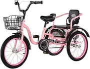DEFGHIJ 3 Wheel Bicycle 16Inch Three Wheel Bike Adjustable Backrest Seat Trike Bike Bicycle for 2 12 Year Olds Shopping W/Installation Tools&Instructions(Red)(Pink)