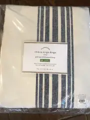 Pottery Barn Riviera Stripe Curtain Drape Panel 50x84 Navy Blackout Linen Cotton
