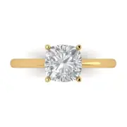 14K Yellow Gold Solitaire Promise Ring, 2 ct Cushion Cut Simulated Diamond