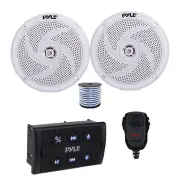 Pyle Marine Bluetooth Controller w/Mic, 2x 6.5" 240W Boat Speaker (White) w/Wire