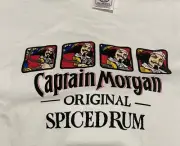 Vintage Captain Morgan Shirt Adult XL White Spiced Rum Short Sleeve Graphic