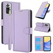 Skin Feel Pure Color Card Slots Leather Phone Case with Dual Lanyard For Redmi Note 10 Pro 4G / Note 10 Pro Max