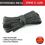 6MM x 15M Dyneema SK75 Winch Rope Synthetic strap Grey 4WD AVT Boat Recovery