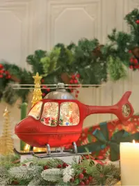 在飛比找松果購物優惠-北歐風聖誕老人直升飛機旋轉水晶球音樂盒兒童節禮物 (8.3折