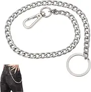 [Lyvixora] Stainless Steel Long Trouser Chain - Hip Hop Pants Chain for Securing Wallets, Punk Style Decoration Jeans Chain, (42cm, Silver)